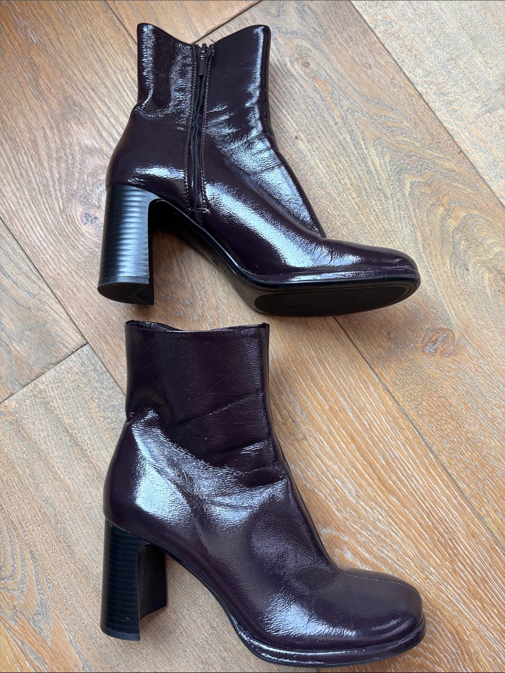 Zara Patent Plum Ankle Boots - Deep Purple